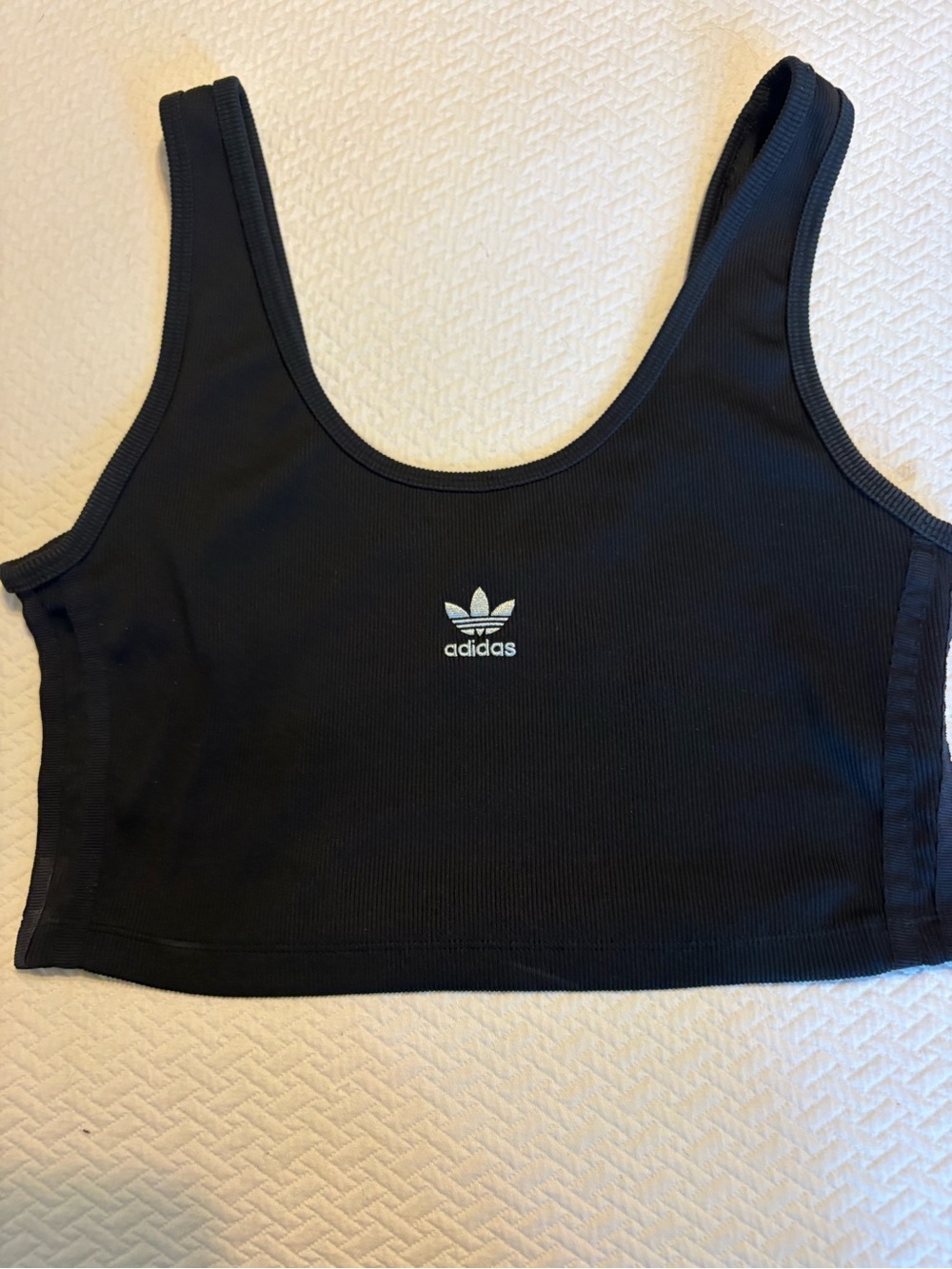 adidas Black Ribbed Cropped Tank with Trefoil Logo